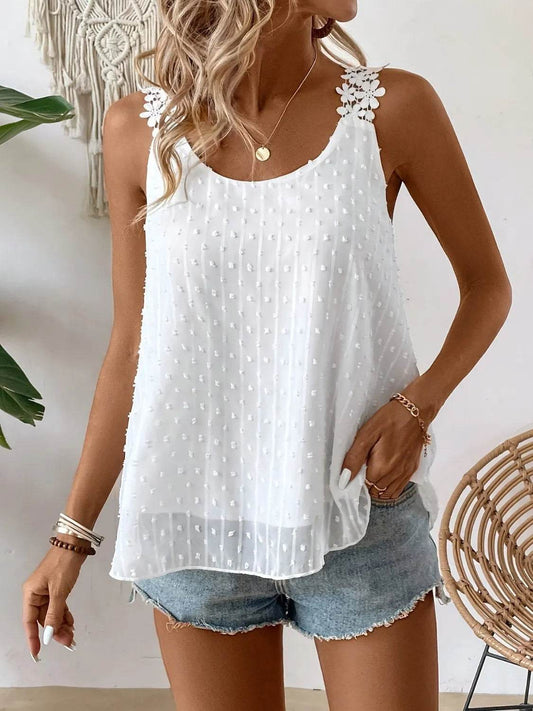White Lace Shoulder Swiss Dot Cami Top - MARIGOLD