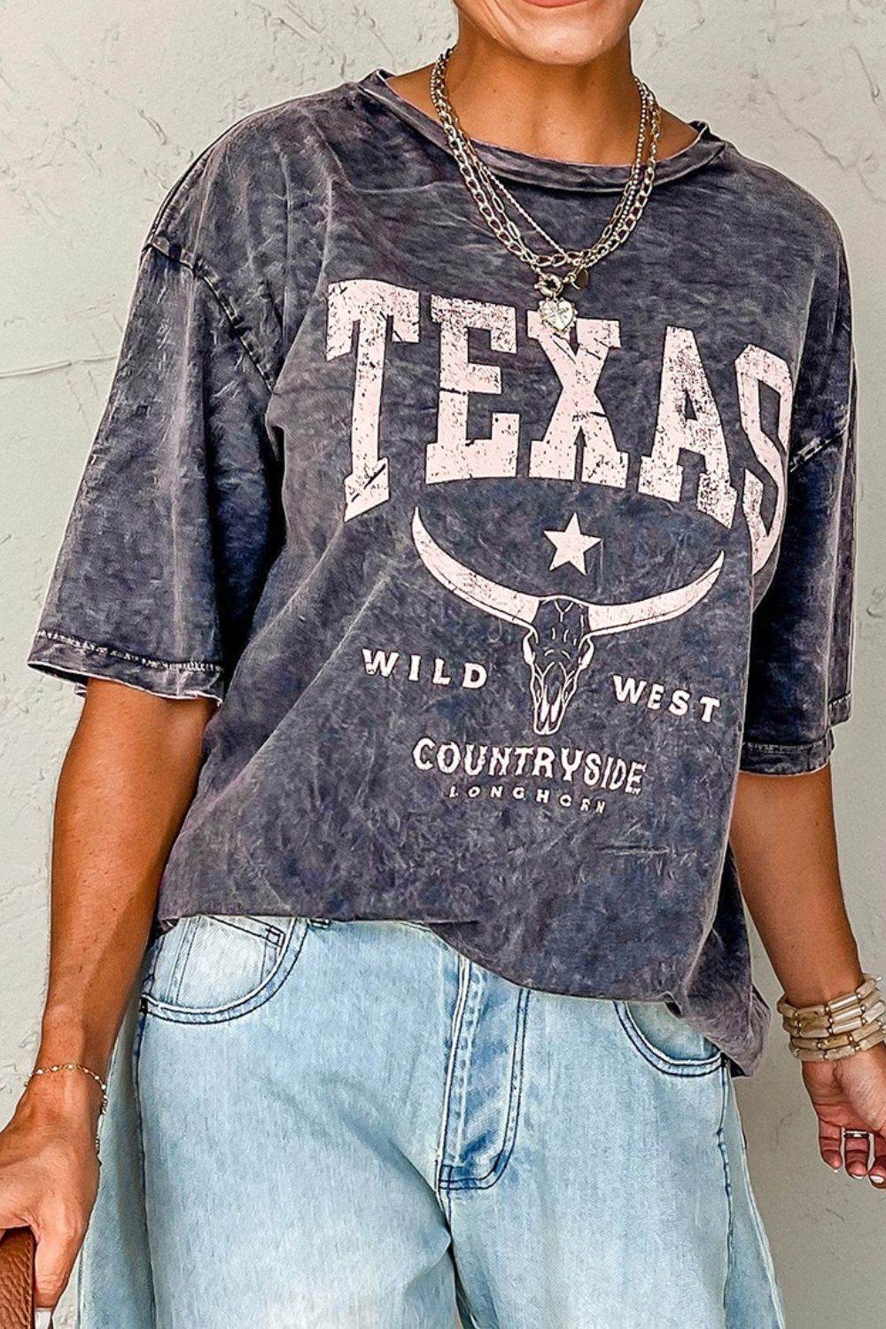 TEXAS Steer Head Graphic Mineral Wash Oversized T-Shirt - MARIGOLD