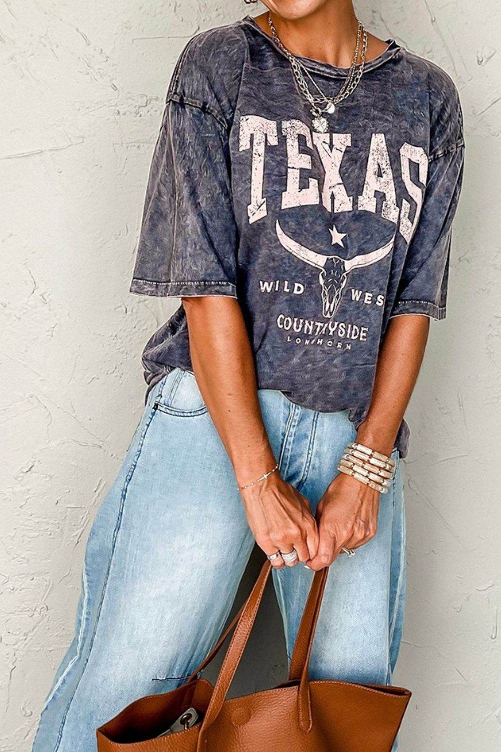 TEXAS Steer Head Graphic Mineral Wash Oversized T-Shirt - MARIGOLD