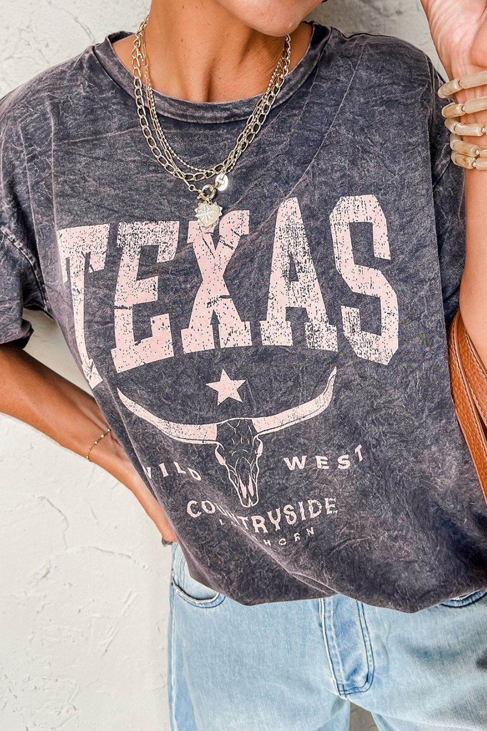 TEXAS Steer Head Graphic Mineral Wash Oversized T-Shirt - MARIGOLD