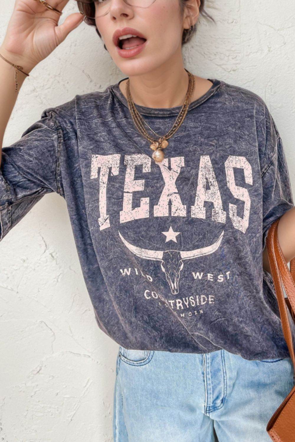 TEXAS Steer Head Graphic Mineral Wash Oversized T-Shirt - MARIGOLD