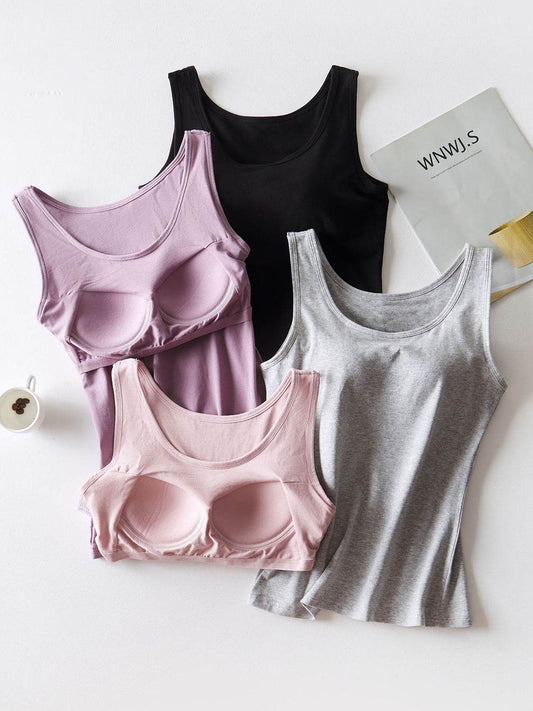 Cotton Comfort Tank with Built-In Support Bra - MARIGOLD
