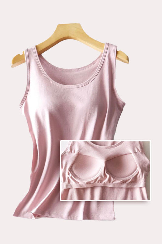 Cotton Comfort Tank with Built-In Support Bra - MARIGOLD