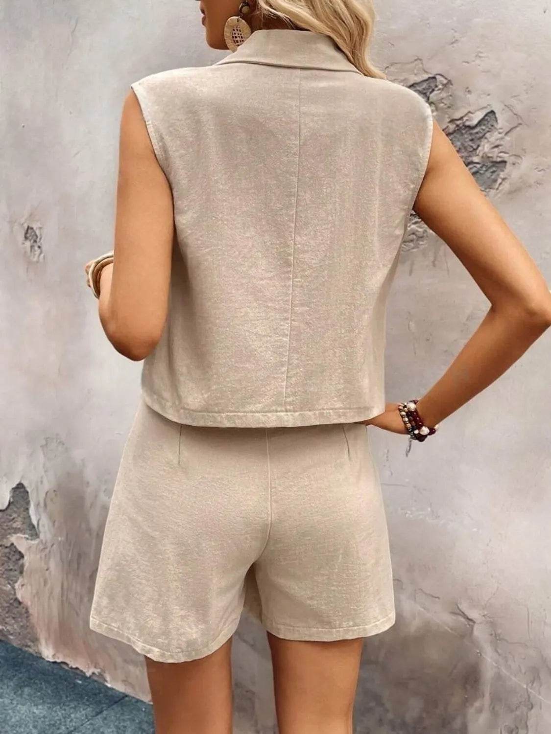 Lapel Vest and Shorts Set - MARIGOLD