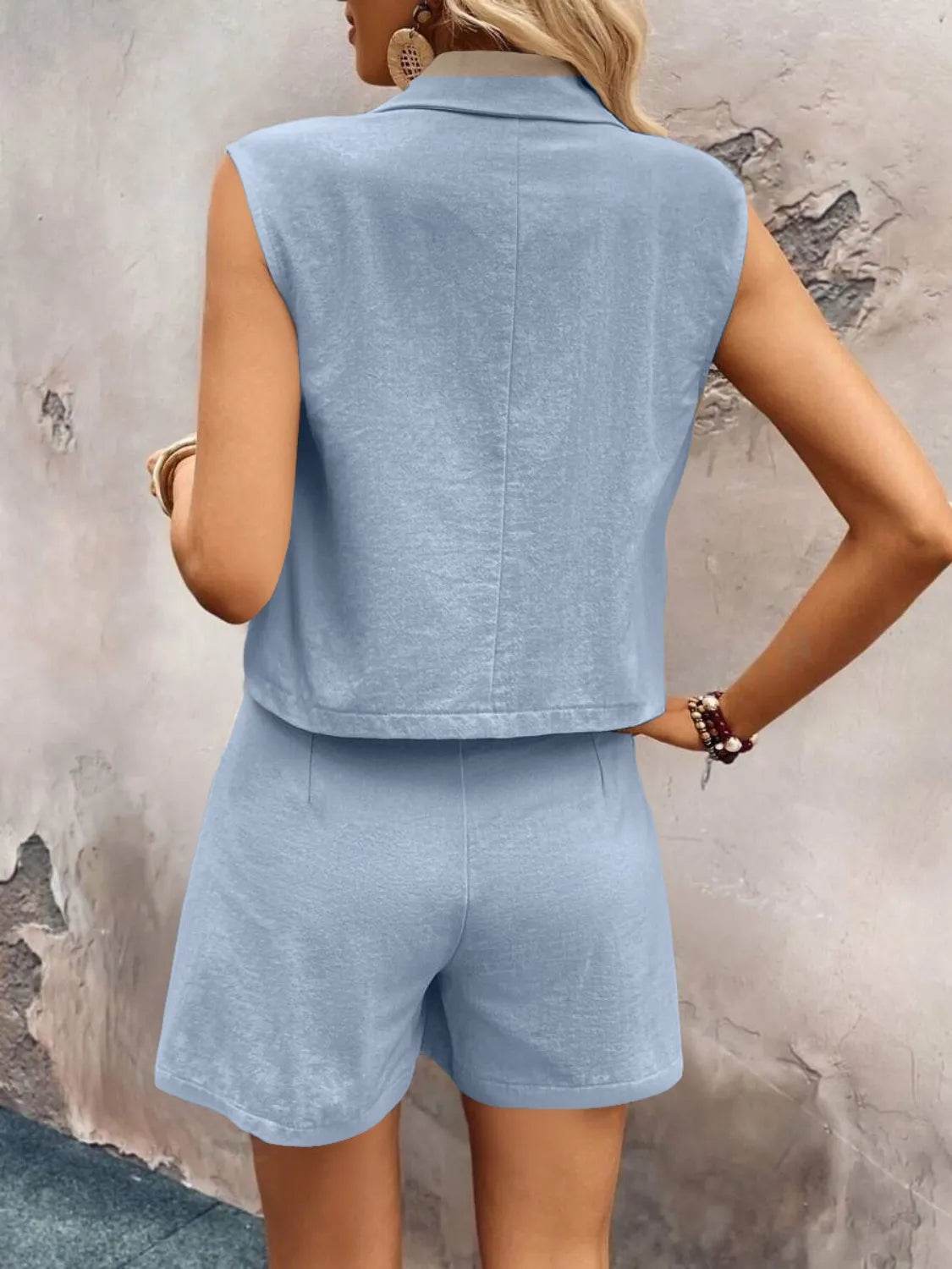 Lapel Vest and Shorts Set - MARIGOLD