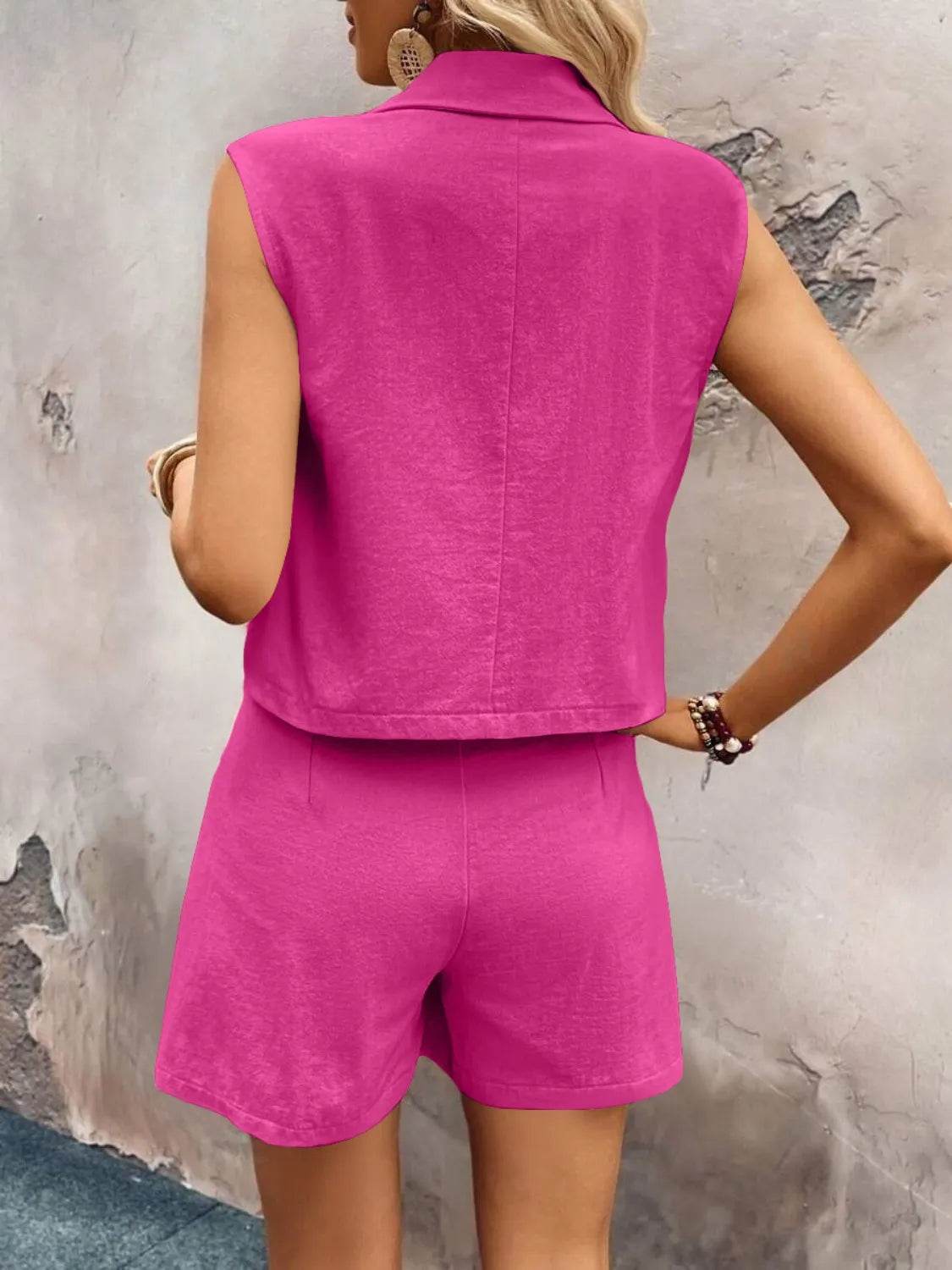 Lapel Vest and Shorts Set - MARIGOLD