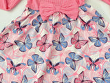 Girls Dress New Pink Long Sleeve Butterfly Bow Girls Dress