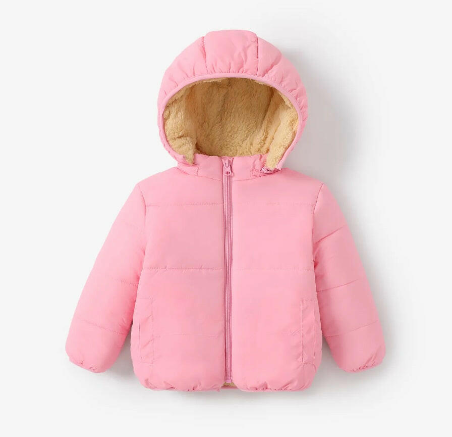 Kids' Pink Plush Teddy Lined Puffer Jacket - MARIGOLD