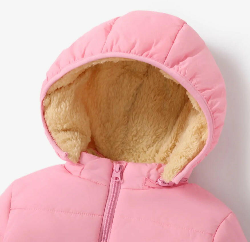 Kids' Pink Plush Teddy Lined Puffer Jacket - MARIGOLD