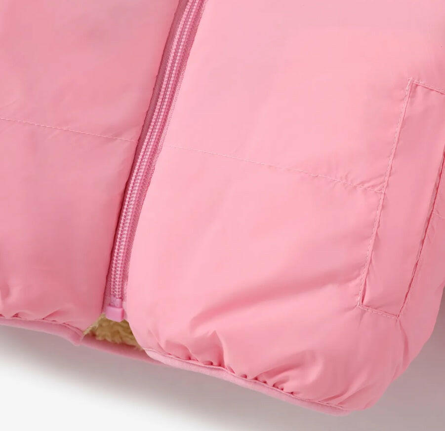Kids' Pink Plush Teddy Lined Puffer Jacket - MARIGOLD