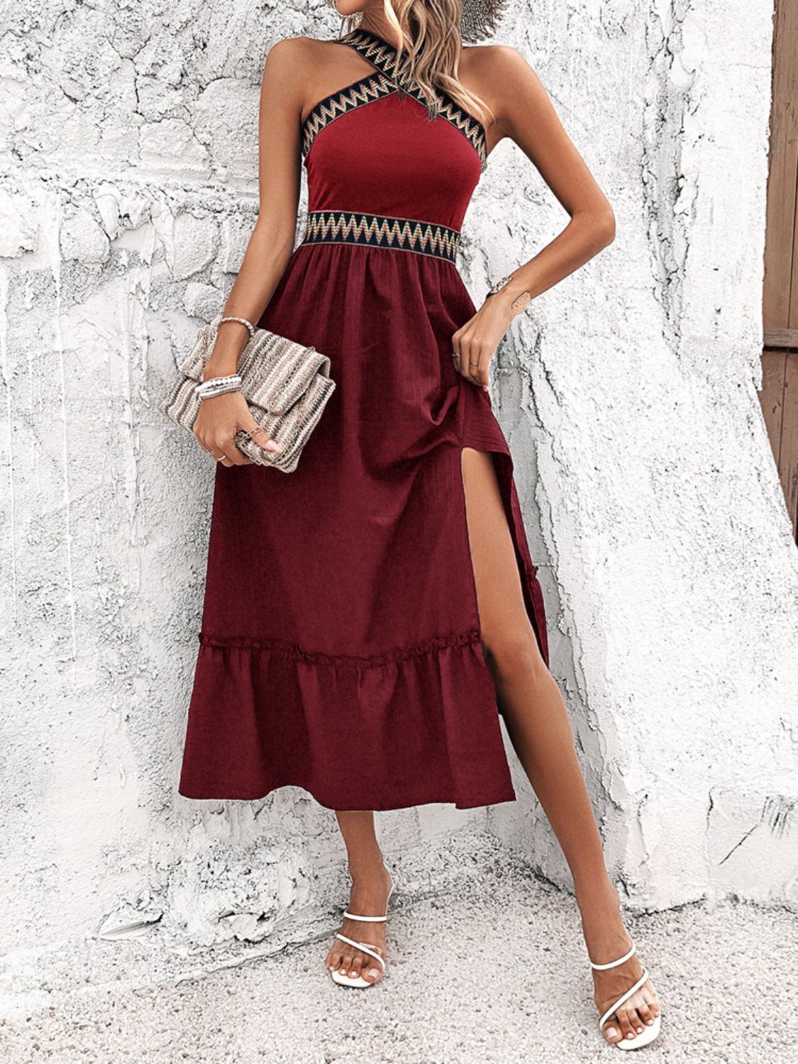 Devine Ruffled Slit Sleeveless Midi Dress - MARIGOLD