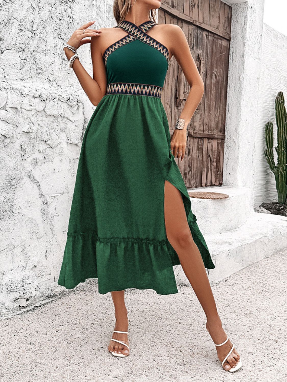 Devine Ruffled Slit Sleeveless Midi Dress - MARIGOLD