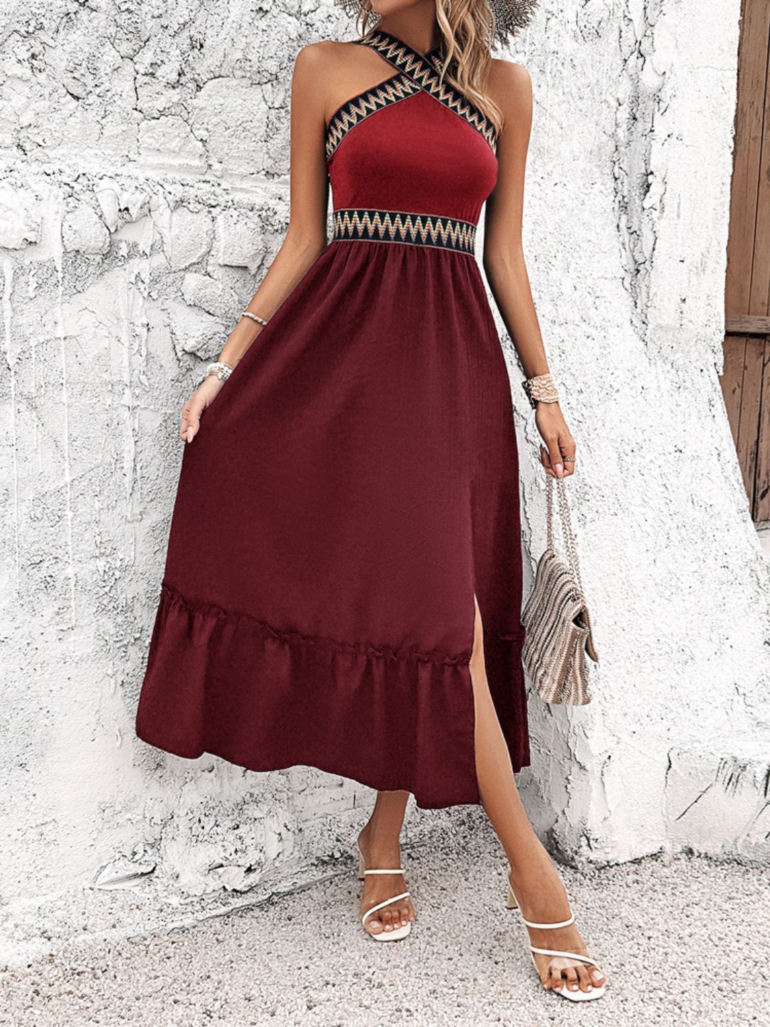 Devine Ruffled Slit Sleeveless Midi Dress - MARIGOLD