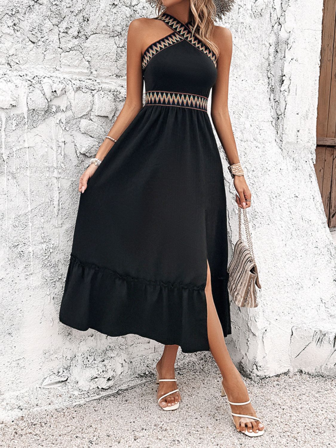 Devine Ruffled Slit Sleeveless Midi Dress - MARIGOLD