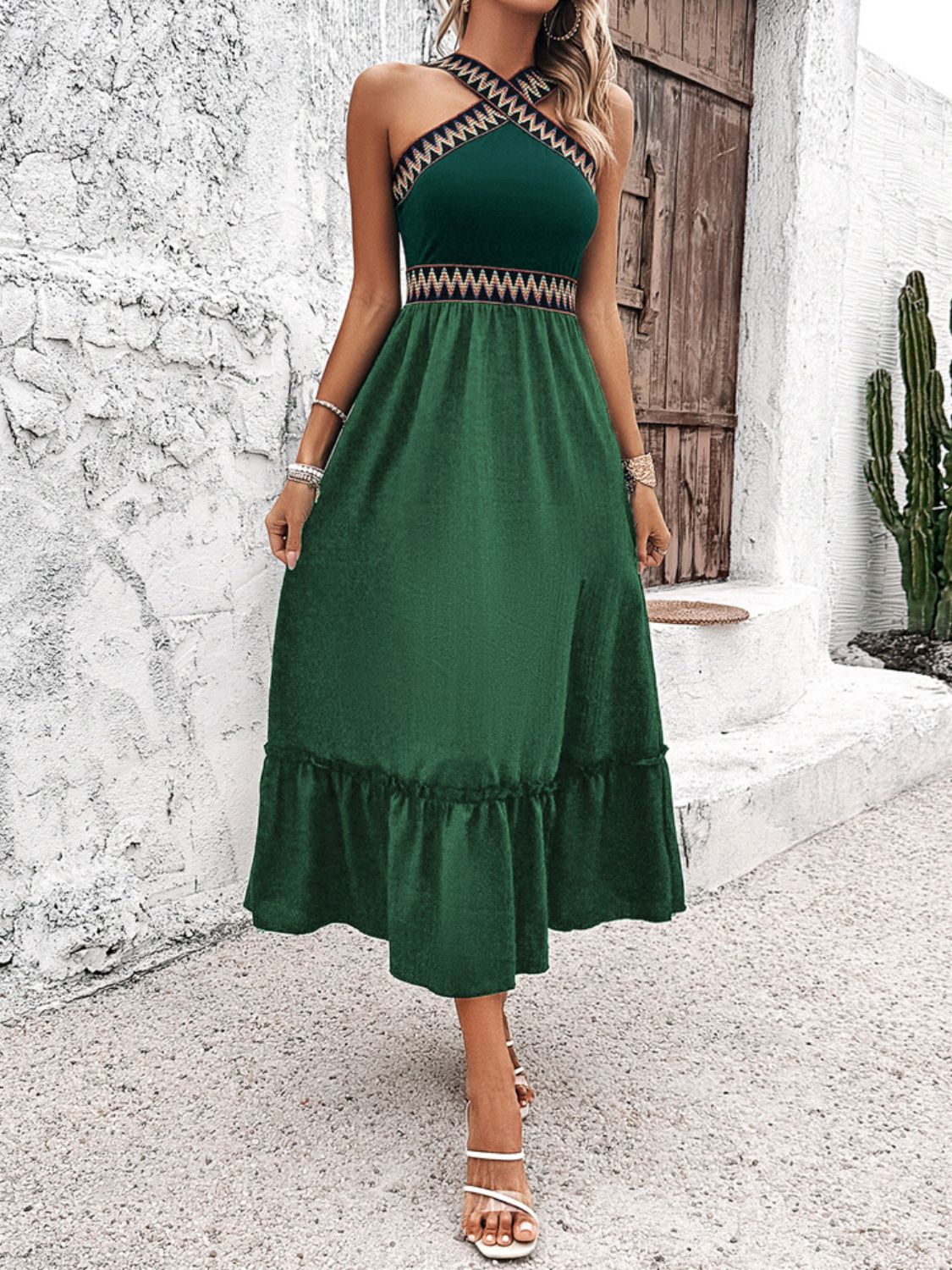 Devine Ruffled Slit Sleeveless Midi Dress - MARIGOLD