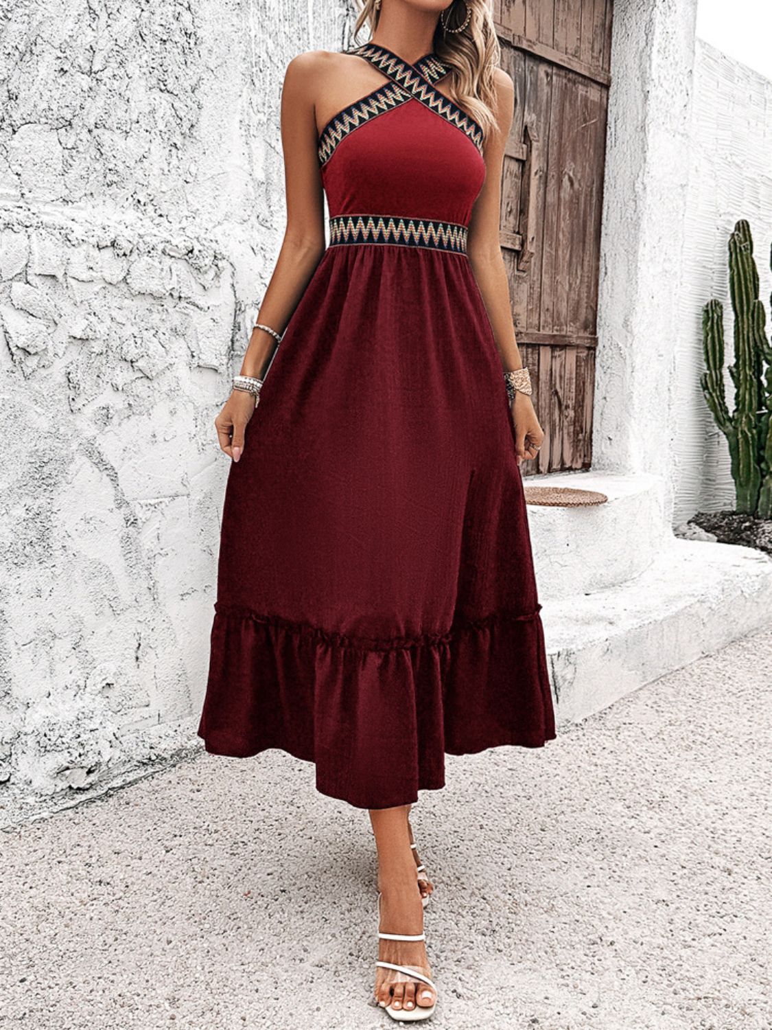 Devine Ruffled Slit Sleeveless Midi Dress - MARIGOLD