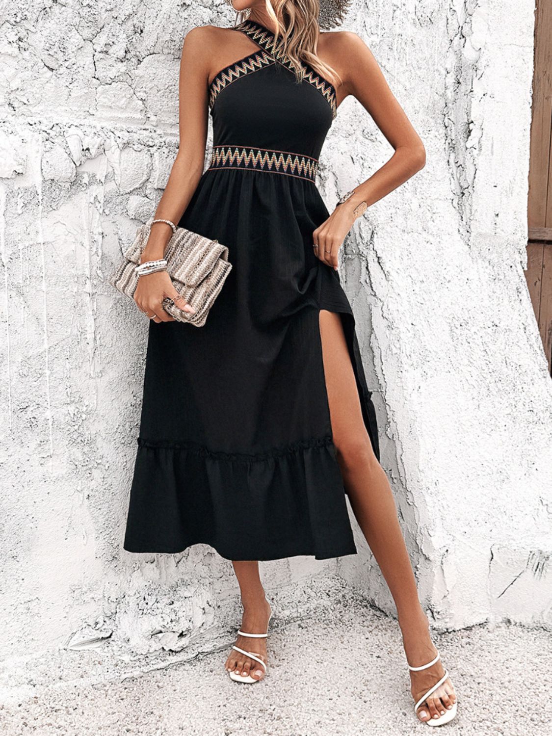 Devine Ruffled Slit Sleeveless Midi Dress - MARIGOLD