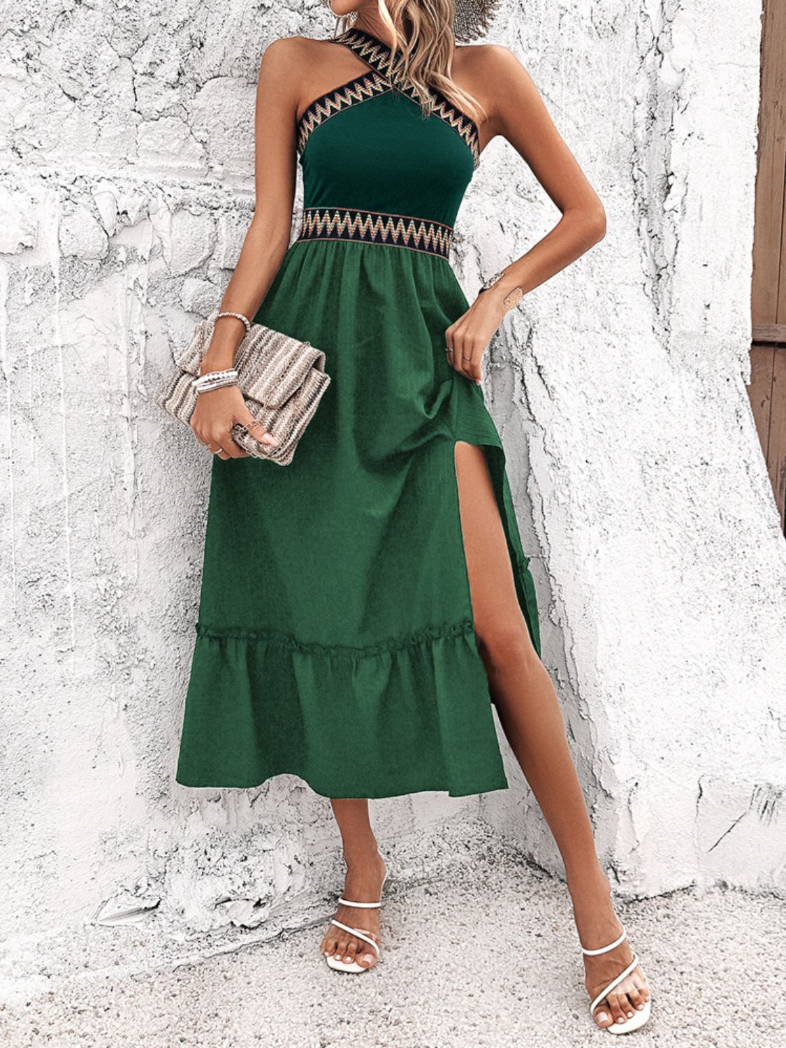 Devine Ruffled Slit Sleeveless Midi Dress - MARIGOLD