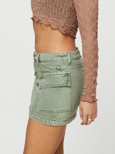 Mini Cargo Denim Skirt with Pockets - MARIGOLD