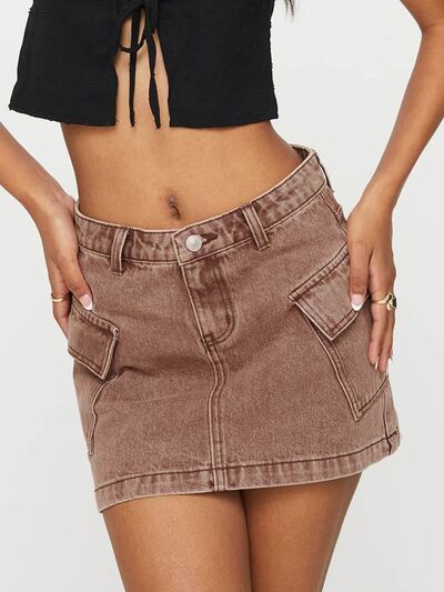 Mini Cargo Denim Skirt with Pockets - MARIGOLD