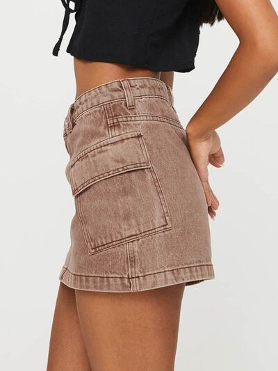 Mini Cargo Denim Skirt with Pockets - MARIGOLD