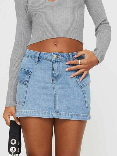 Mini Cargo Denim Skirt with Pockets - MARIGOLD
