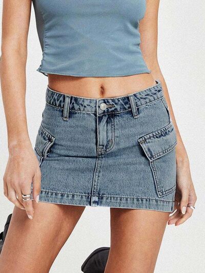 Mini Cargo Denim Skirt with Pockets - MARIGOLD