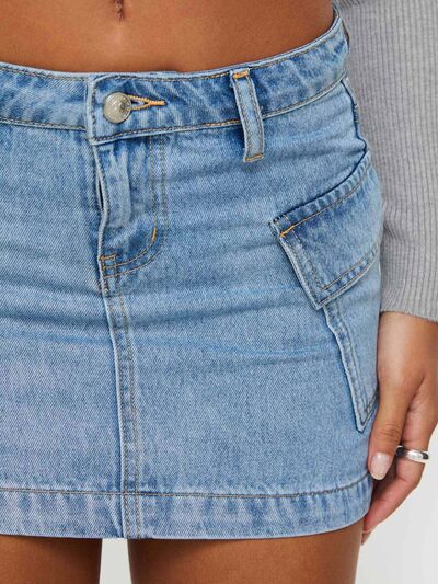 Mini Cargo Denim Skirt with Pockets - MARIGOLD