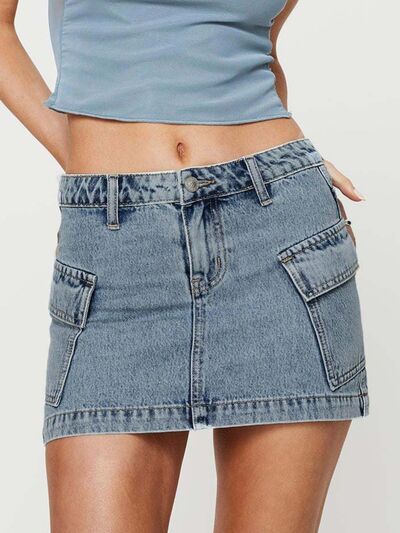 Mini Cargo Denim Skirt with Pockets - MARIGOLD