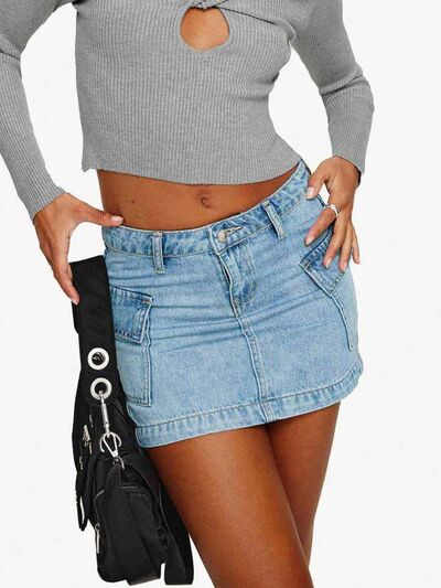Mini Cargo Denim Skirt with Pockets - MARIGOLD