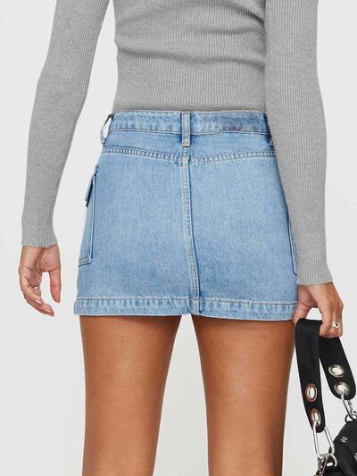 Mini Cargo Denim Skirt with Pockets - MARIGOLD