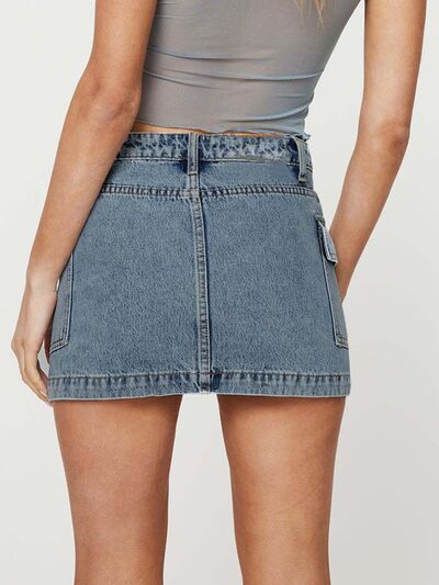 Mini Cargo Denim Skirt with Pockets - MARIGOLD