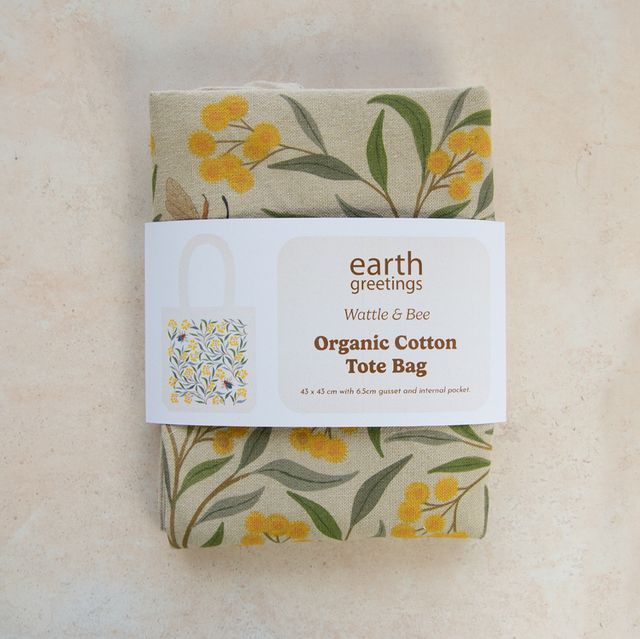 Wattle & Bee Organic Cotton Tote Bag With Pocket - MARIGOLD COLLECTIONS AUSTRALIA