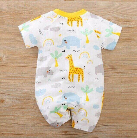 100% Cotton Jungle Animals Romper - MARIGOLD