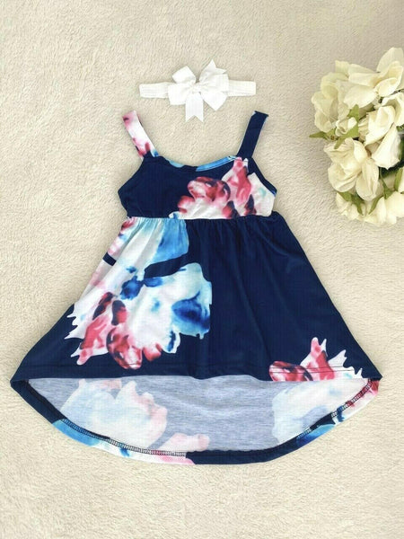 Baby Girls Dress NEW Size 6-9 months Navy Floral High Low Baby Dress & Headband