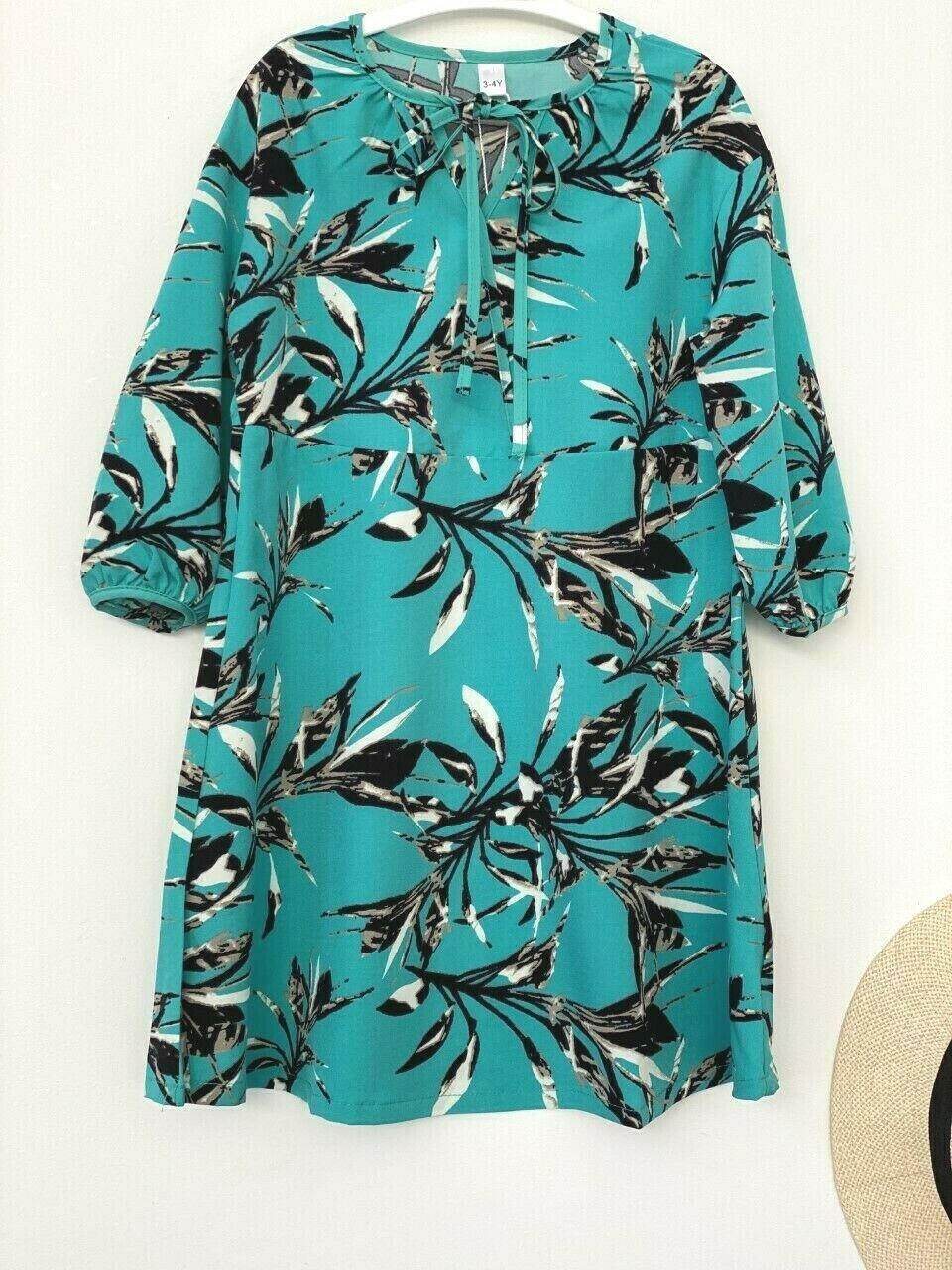 size 3-4 years new girls dress leaves green long sleeve girls dress - MARIGOLD