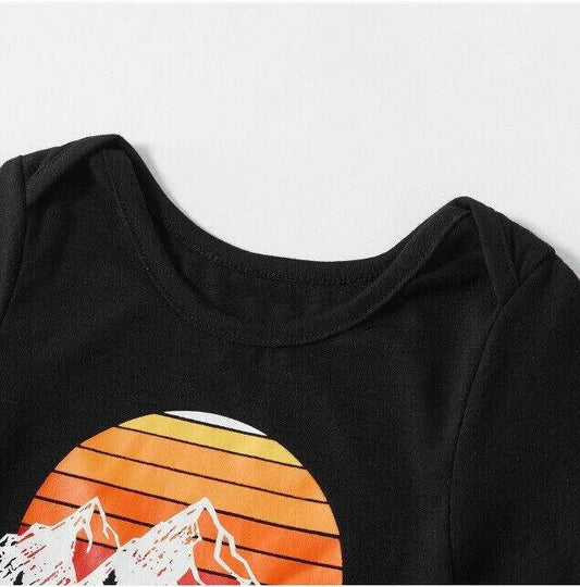 Baby Romper Size 6-9 months 'Adventure Is Calling' Sunset Mountain Romper - MARIGOLD