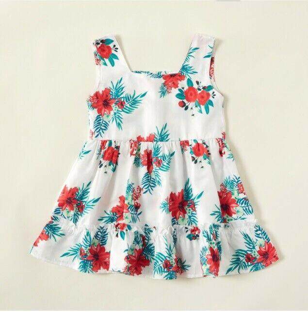 Baby girls dress new green and red floral ruffle hem girls dress - MARIGOLD