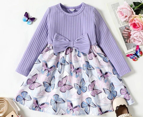 girls dress new size 18-24m/3y/4y/5y lavender purple long sleeve butterfly dress