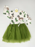 size 5-6 years new deer print green tulle long sleeve girls dress  - 1 left!