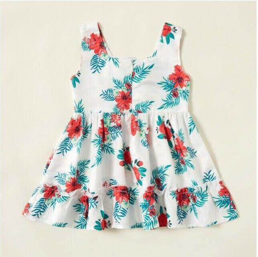 Baby girls dress new green and red floral ruffle hem girls dress - MARIGOLD