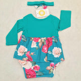 Girls Dress Size 12-18 months Toddler Girls Green Floral Dress and Headband Set