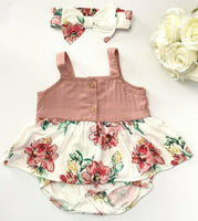 Baby girls dress new dusty pink & floral baby dress & bow headband