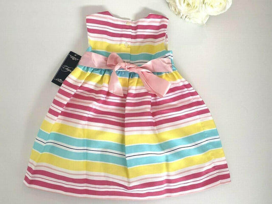 size 18 months new toddler girls dress multicolour striped dress & bloomers set - MARIGOLD
