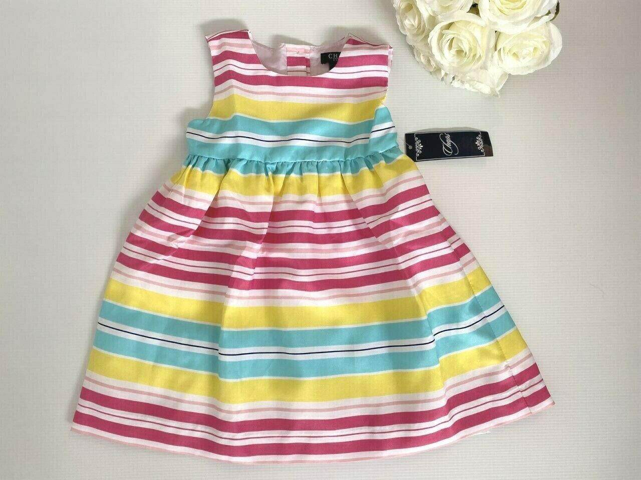 size 18 months new toddler girls dress multicolour striped dress & bloomers set - MARIGOLD
