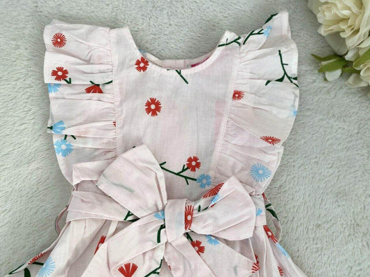 NEW Size 0,1,2 Girls Dress Pretty Pink Floral Belted Ruffle Dress- Select Size - MARIGOLD