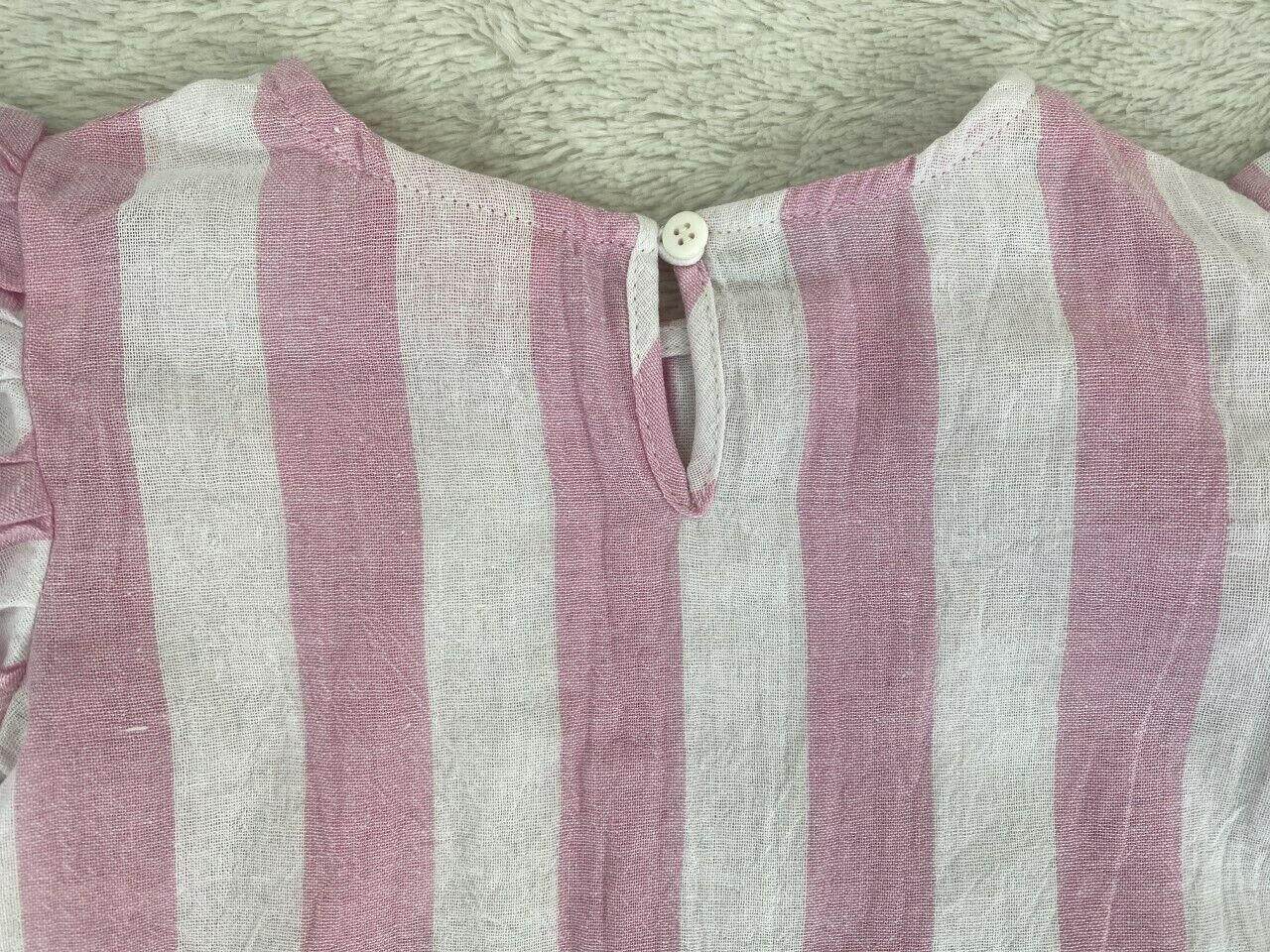 Size 0,1,2 Baby Clothing Baby Girls Pink Stripe Ruffle Sleeve Top - Select Size - MARIGOLD