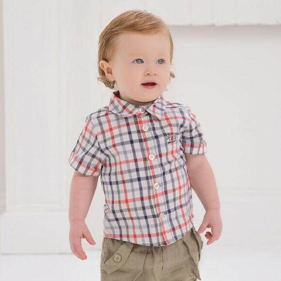 Boys Shirt New Size 4 Years Boys Short Sleeve Blue Red Check Boys Shirt - MARIGOLD
