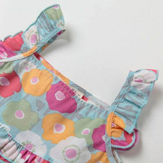 girls dress size 18 months cotton blue floral flutter sleeve baby girls dress - MARIGOLD