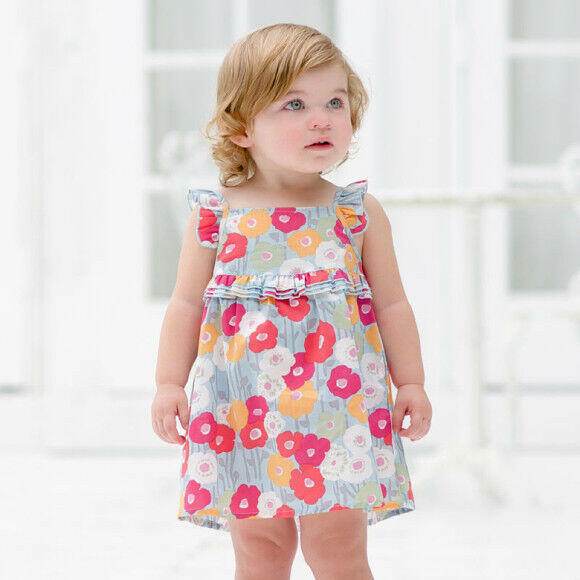 girls dress size 24 months cotton blue floral flutter sleeve baby girls dress - MARIGOLD